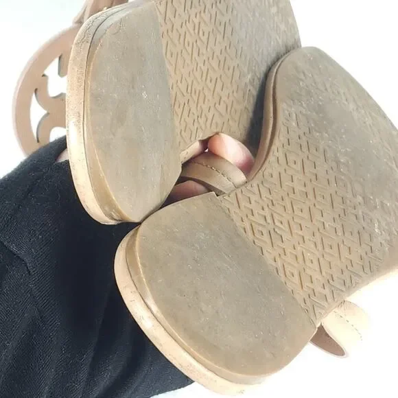 Tory Burch Women's Miller US 8,5M Light Make Up Leather Logo Flat Thong Sandals - Picture 13 of 16